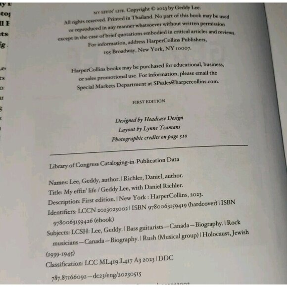 GEDDY LEE book MY EFFIN' LIFE hardcover w/ dust jacket rush first edition - Picture 4 of 8